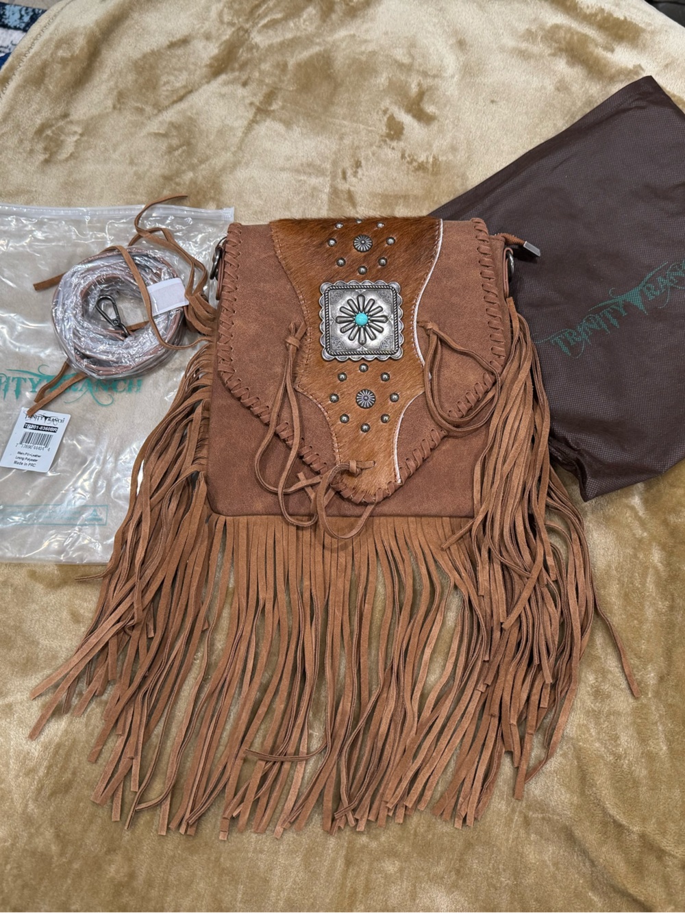 Trinity Ranch Fringed Suede Crossbody with Concho Detail - Picture 2 of 7